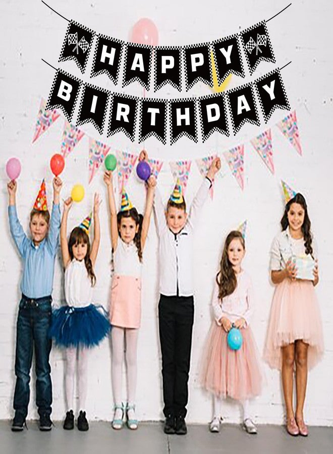 BIEUFBJI Race Car Birthday Banner, Checkered Happy Birthday Banner, Race Car Party Decorations, Racing Themed Party, Boys racing themed birthday decorations - Image 3